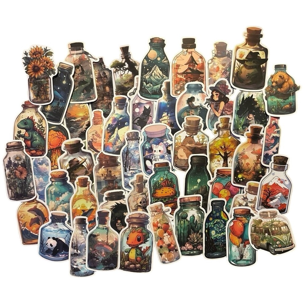 NEW 49pc Full Color Magic World in a Glass Bottle Stickers